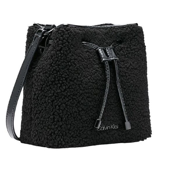 Calvin Klein Astatine Sherpa & Patent Leather Mini Bucket Bag 6.25” x 6” x 3.5” - Picture 1 of 10